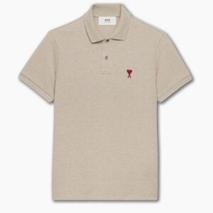 AMI PARIS LOGO EMBROIDERED DE COEUR POLO T-SHIRT cream SIZE SMALL